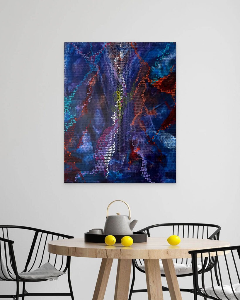 Acryl-Gemälde von Catherine Avak, Monas blaues Kleid, 2023